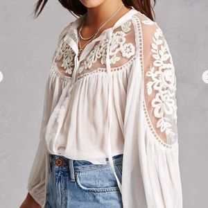 NWT White Sheer Embroidered Blouse